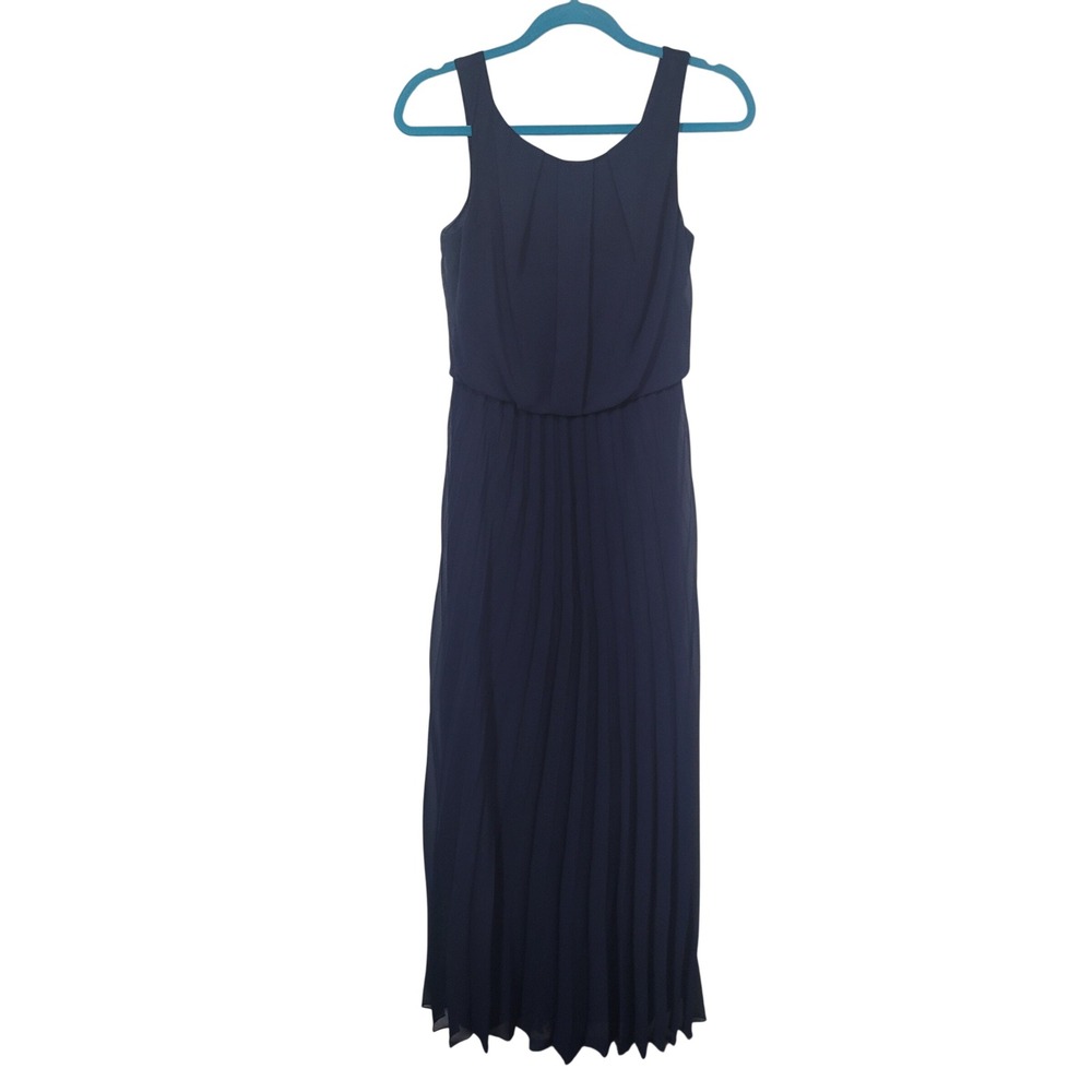 B. Smart Size 5/6 Maxi Dress Womens Navy Blue Pleated Sleeveless Gown 10676169